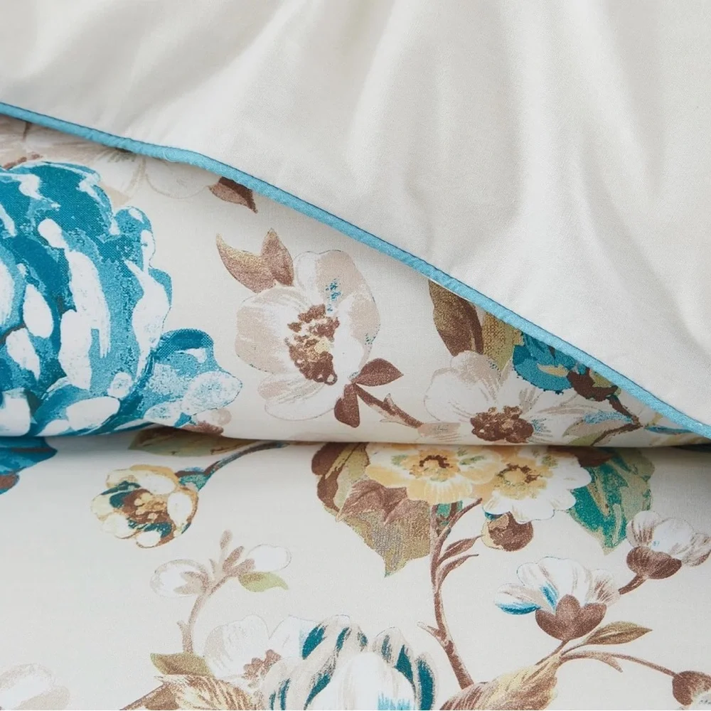NEW Anthro White Blue Floral Bird Cotton Boho Queen King Bedding Duvet Sham Set - Picture 11 of 14